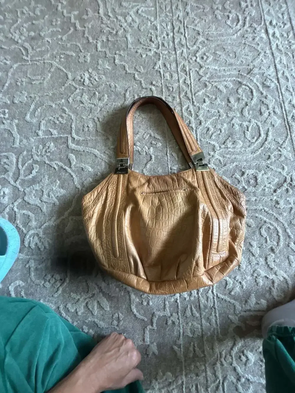 B. Makowsky Tan Croc-Embossed Leather Slouchy Hobo Shoulder Bag
